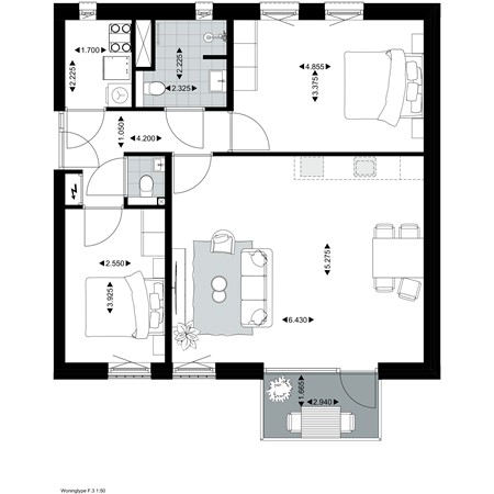 Floorplan - Rozenstraat Bouwnummer F.302, 5014 AJ Tilburg